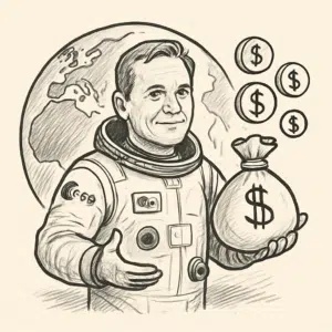 Astronaut Andreas Mogensen i ESA-rumdragt foran en model af Jorden, illustrerer Andreas Mogensen løn, bonusser og fordele