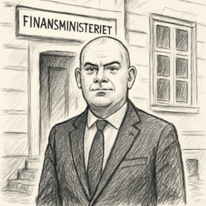 Bjarne Corydon iført jakkesæt og slips foran Finansministeriets facade – bjarne corydon løn 2024 i fokus