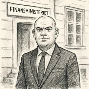 Bjarne Corydon iført jakkesæt og slips foran Finansministeriets facade – bjarne corydon løn 2024 i fokus