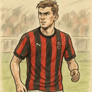 Christian Nørgaard iført rød-sort AC Milan-trøje på banen, i fokus for sin løn i 2024.