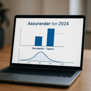 Assurandør løn i 2024 visualiseret på computer med grafer og tal viser gennemsnitlig og topløn i forsikringsbranchen