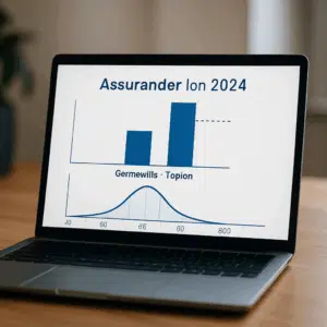 Assurandør løn i 2024 visualiseret på computer med grafer og tal viser gennemsnitlig og topløn i forsikringsbranchen