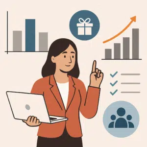 Customer Success Manager løn i Danmark 2024 illustreret med diagrammer over gennemsnit, bonusmuligheder og karrieretips