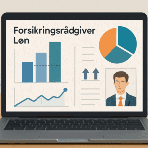 Forsikringsrådgiver løn vist med grafer og diagrammer på computer, der illustrerer gennemsnit, bonusser og karrieretips 2024