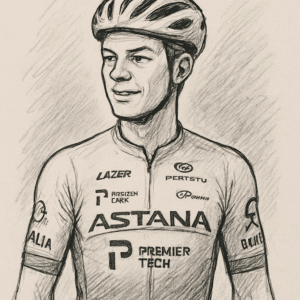 Jakob Fuglsang i professionel cykeltrøje med synlige sponsorlogoer – illustrerer artiklen om hans løn i 2024.