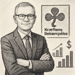 Jesper Fisker i jakkesæt foran Kræftens Bekæmpelses logo, symboliserer lønoverblik og branchelønssammenligning
