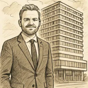 Jesper Koch i jakkesæt foran Alsik-hotellets facade i Sønderborg – tema om jesper koch løn alsik