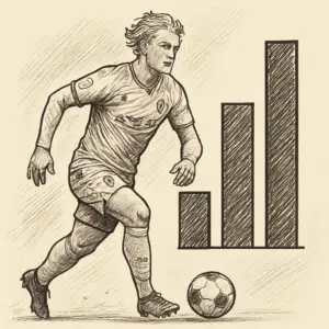 Kasper Dolberg løn vist med grafik over hans årsløn, månedsløn og timeløn for 2024 på foto af ham i aktion