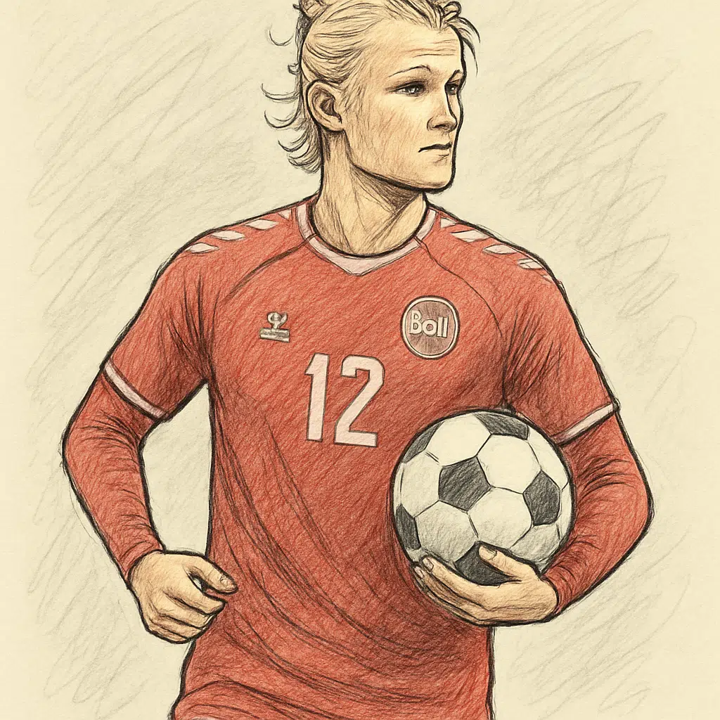Kasper Dolberg løn vist med grafik over hans årsløn, månedsløn og timeløn for 2024 på foto af ham i aktion