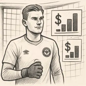 Portræt af Brentford-keeper Mads Hermansen i mål, symboliserer mads hermansen løn 2024: årlig og månedlig indtjening