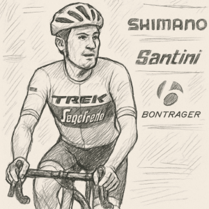 Mads Pedersen i Trek-Segafredo-trøje på cykel med sponsorlogoer i baggrunden, relateret til hans løn og sponsorater i 2024