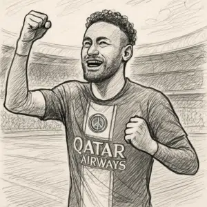 Neymar jubler i Paris Saint-Germain-trøje på stadion – symbol på hans astronomiske løn i 2024