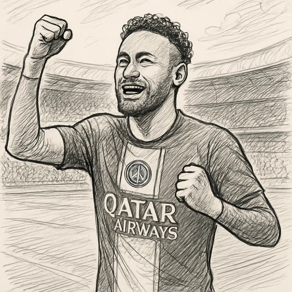 Neymar jubler i Paris Saint-Germain-trøje på stadion – symbol på hans astronomiske løn i 2024
