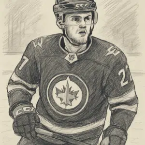 Nikolaj Ehlers i Winnipeg Jets-uniform på isen, portræt til artikel om hans løn i 2023.