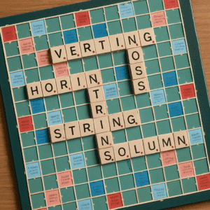 Scrabble-spil med træbrikker, der danner flere ord med 6 bogstaver på brættet.