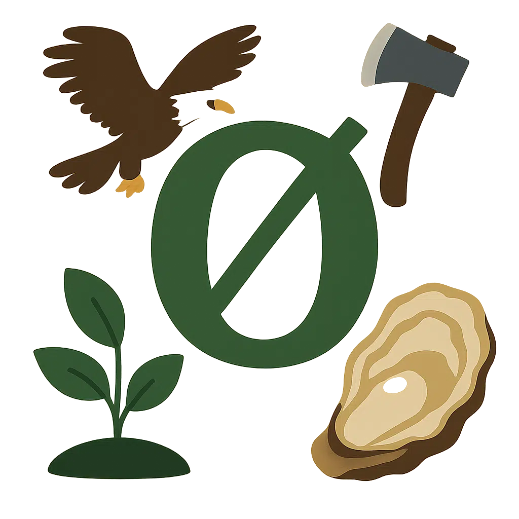 Illustration af ord der starter med Ø og ikoner som østers, øl, økse og øre.