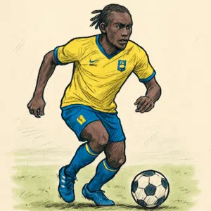 Patrick Dorgu i gul-blå Brøndby-trøje dribler en fodbold på banen – patrick dorgu løn og kontrakt 2024