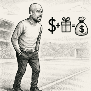 Pep Guardiola på sidelinjen under kamp, der illustrerer Pep Guardiola løn 2024, bonusser og formue.