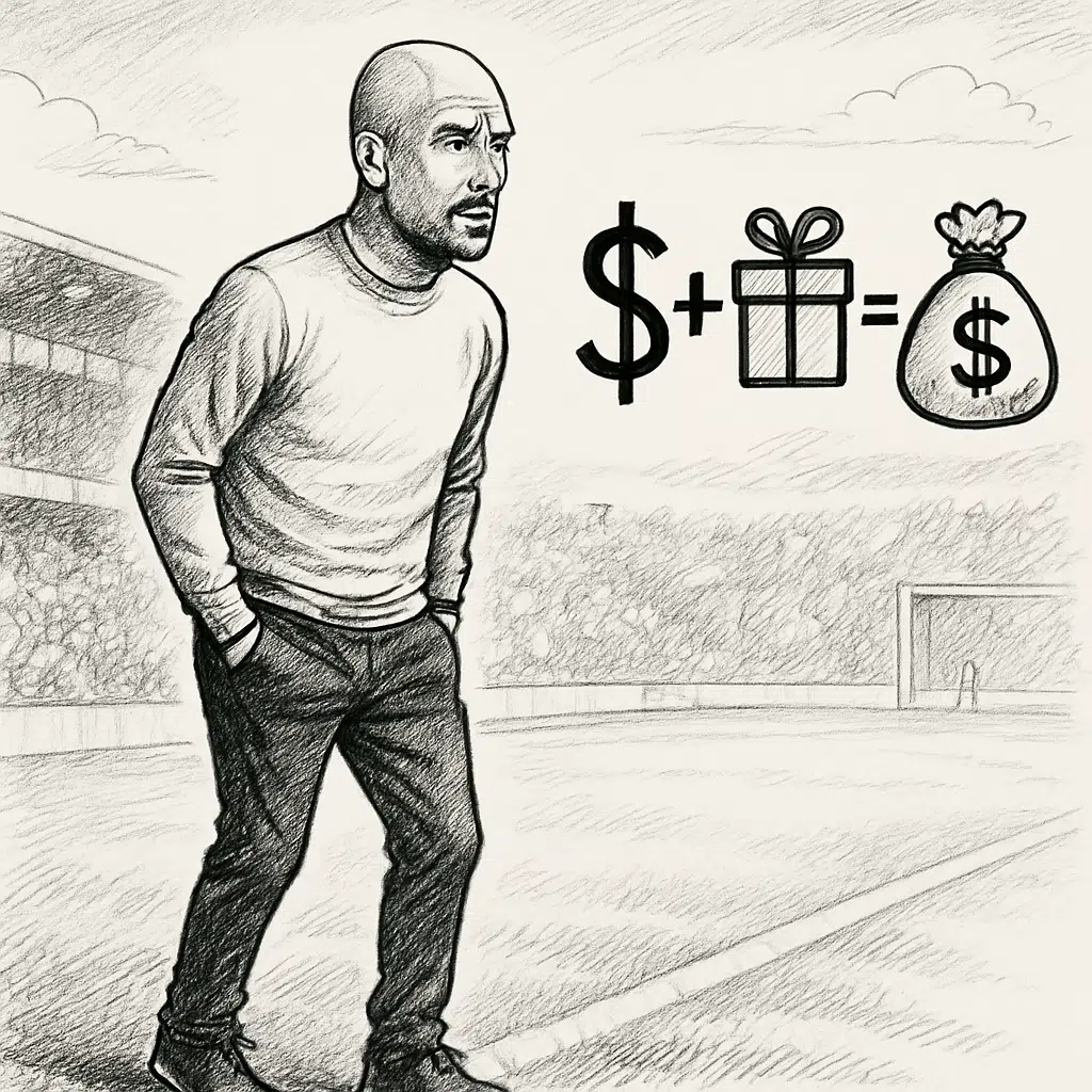 Pep Guardiola på sidelinjen under kamp, der illustrerer Pep Guardiola løn 2024, bonusser og formue.