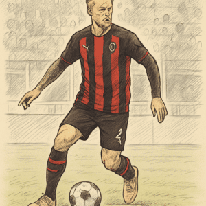 Simon Kjær i sort-rød AC Milan-trøje med bolden ved fødderne under en Serie A-kamp.