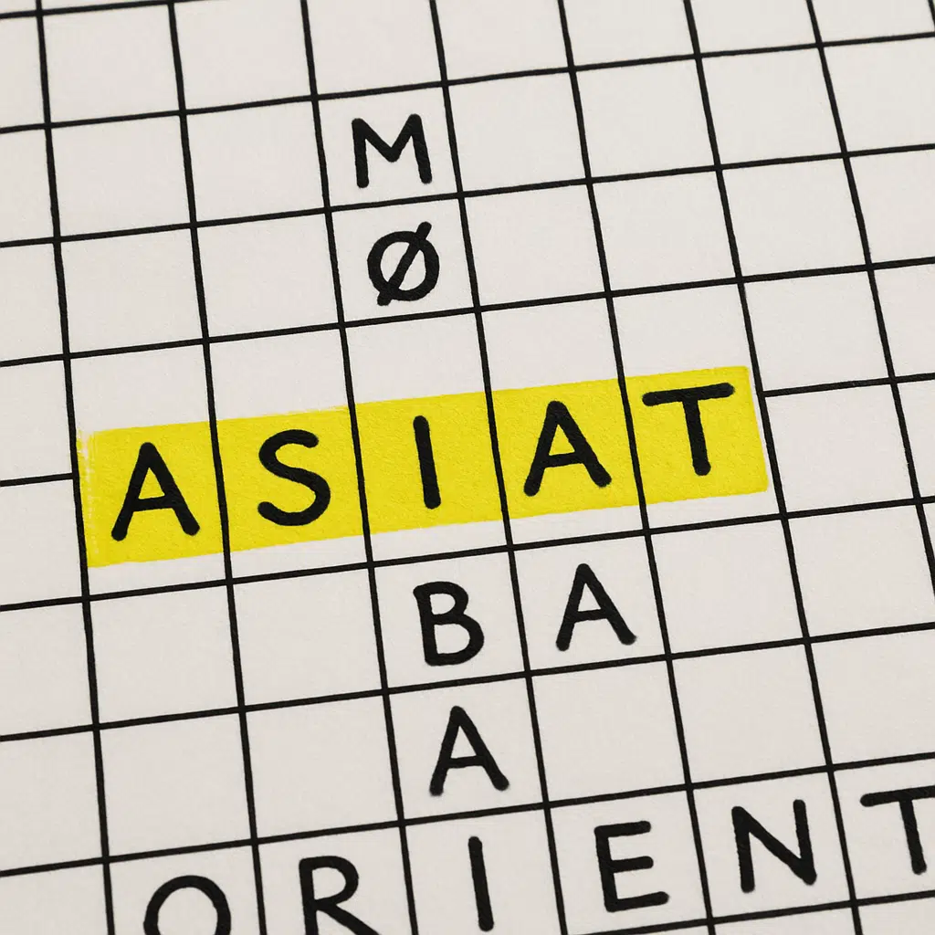 Billede af krydsord med ordet asiat fremhævet og forslag til synonymer.