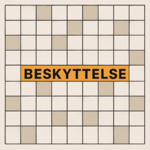 Krydsord med ordet "beskyttelse" fremhævet og tomme felter til synonymer som løsningsforslag.
