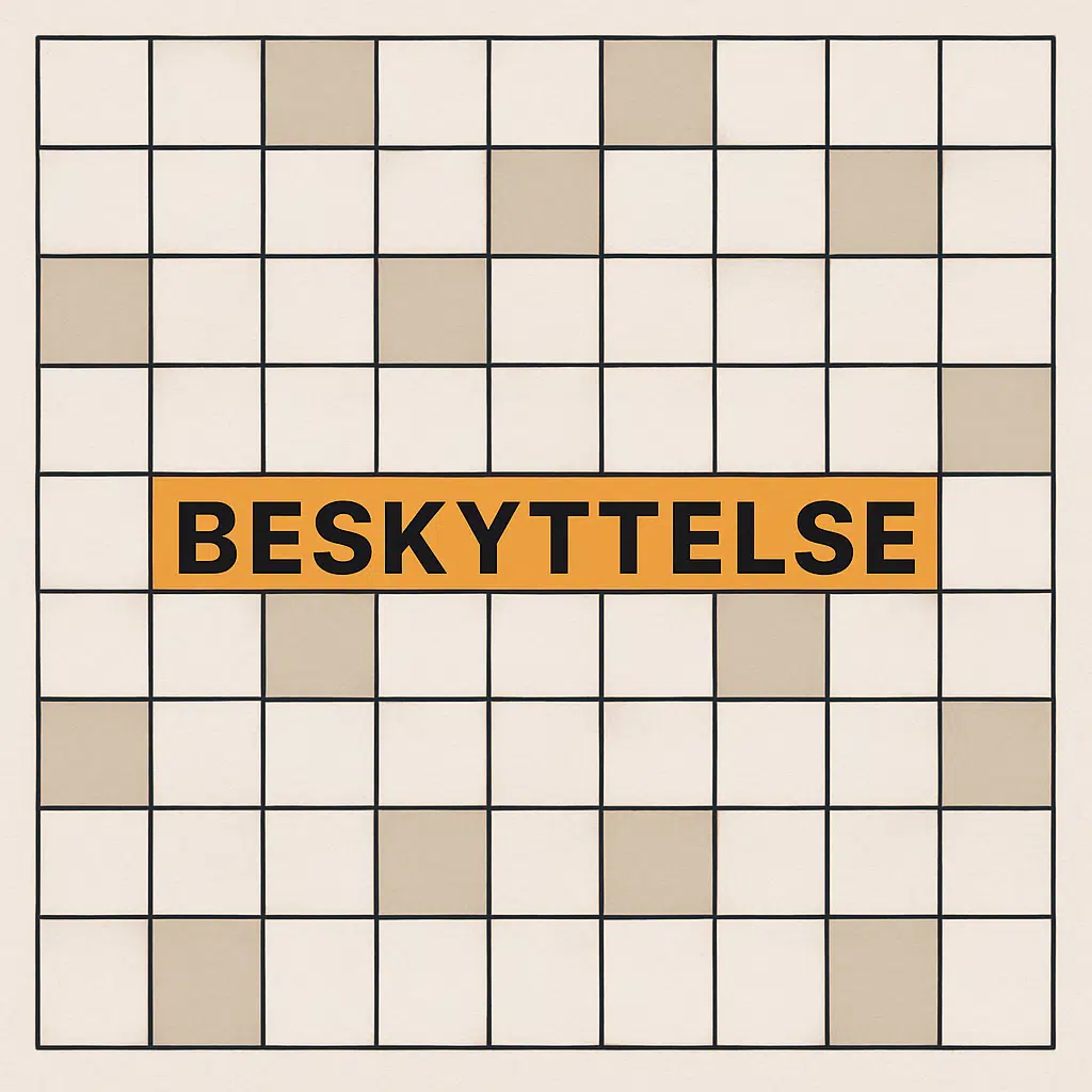 Krydsord med ordet "beskyttelse" fremhævet og tomme felter til synonymer som løsningsforslag.