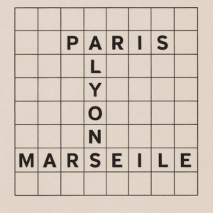 Krydsord med berømte franske bynavne som Paris, Lyon og Marseille med løsningsforslag