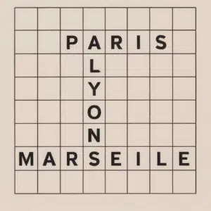 Krydsord med berømte franske bynavne som Paris, Lyon og Marseille med løsningsforslag