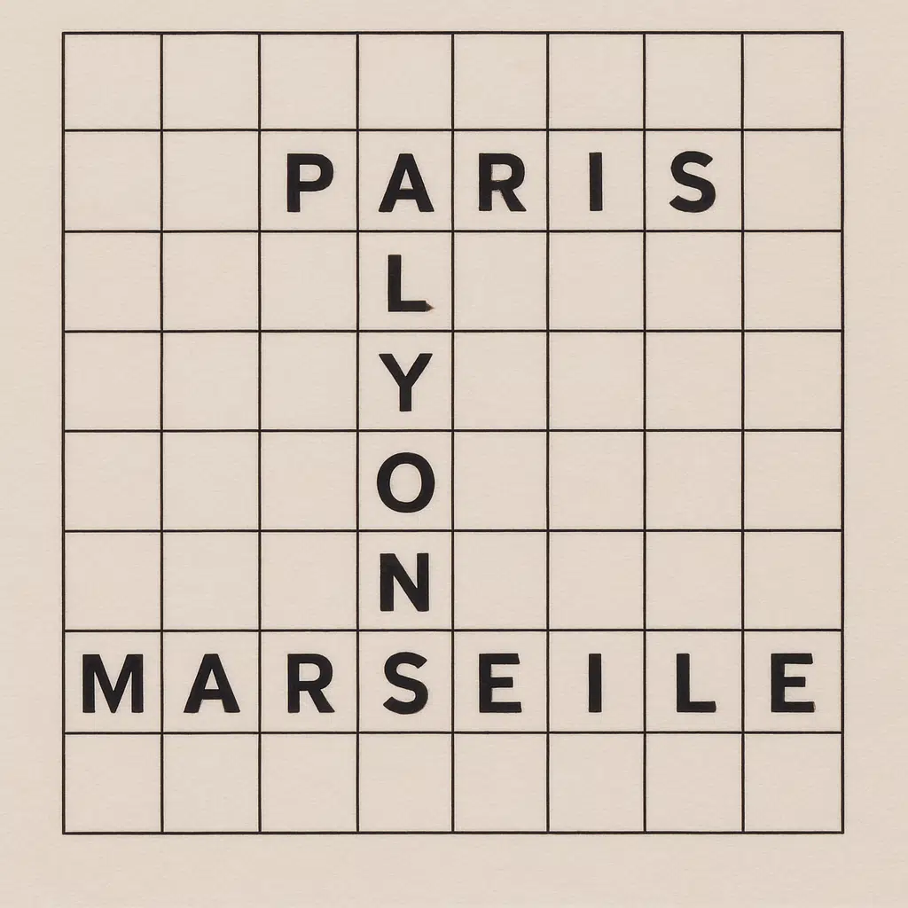 Krydsord med berømte franske bynavne som Paris, Lyon og Marseille med løsningsforslag