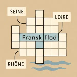 Illustration af krydsord med ledetråde om Seinen, Loire og Rhône – tema om fransk flod