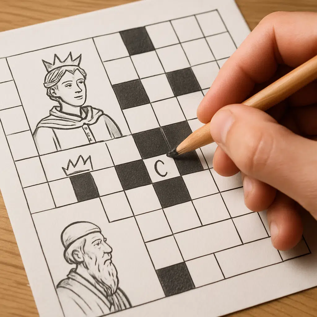 Krydsord med 'fyrste' fremhævet og forslag til synonymer.
