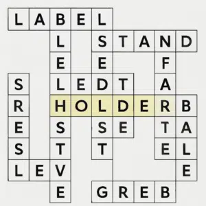 Krydsord med ordet ’holder’ fremhævet, suppleret med forslag til smarte synonymer og løsningsord