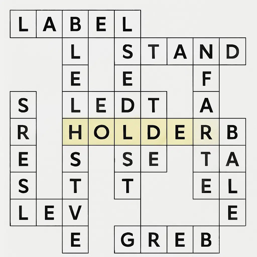 Krydsord med ordet ’holder’ fremhævet, suppleret med forslag til smarte synonymer og løsningsord