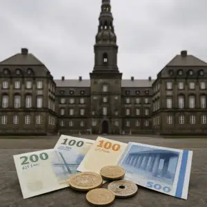Folketingets bygning med danske sedler og mønter i forgrunden, der symboliserer politikernes løn for 2024.