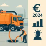 Slamsuger-truck i arbejde på en renseplads, illustrerer slamsuger løn i 2024 samt branchegennemsnit og forhandlingstips