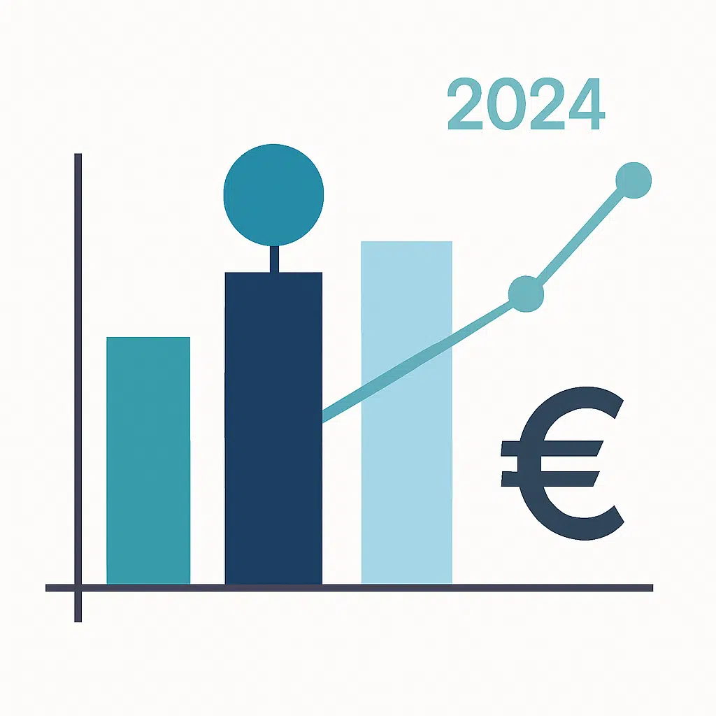 SCM-ekspert ved en computer med grafer, der illustrerer value chain management løn og lønudvikling i 2024