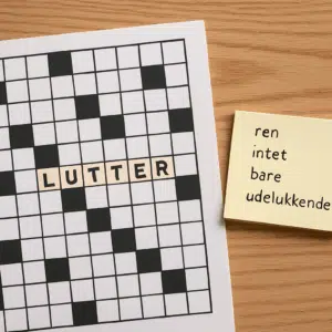 Krydsord med ordet ’lutter’ fremhævet og forslag til synonymer ved siden af