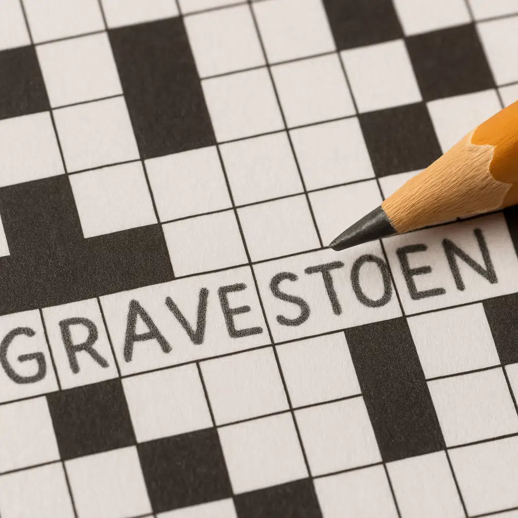 Nærbillede af krydsord med ordet mindesten fremhævet og blyant klar til at finde synonymer