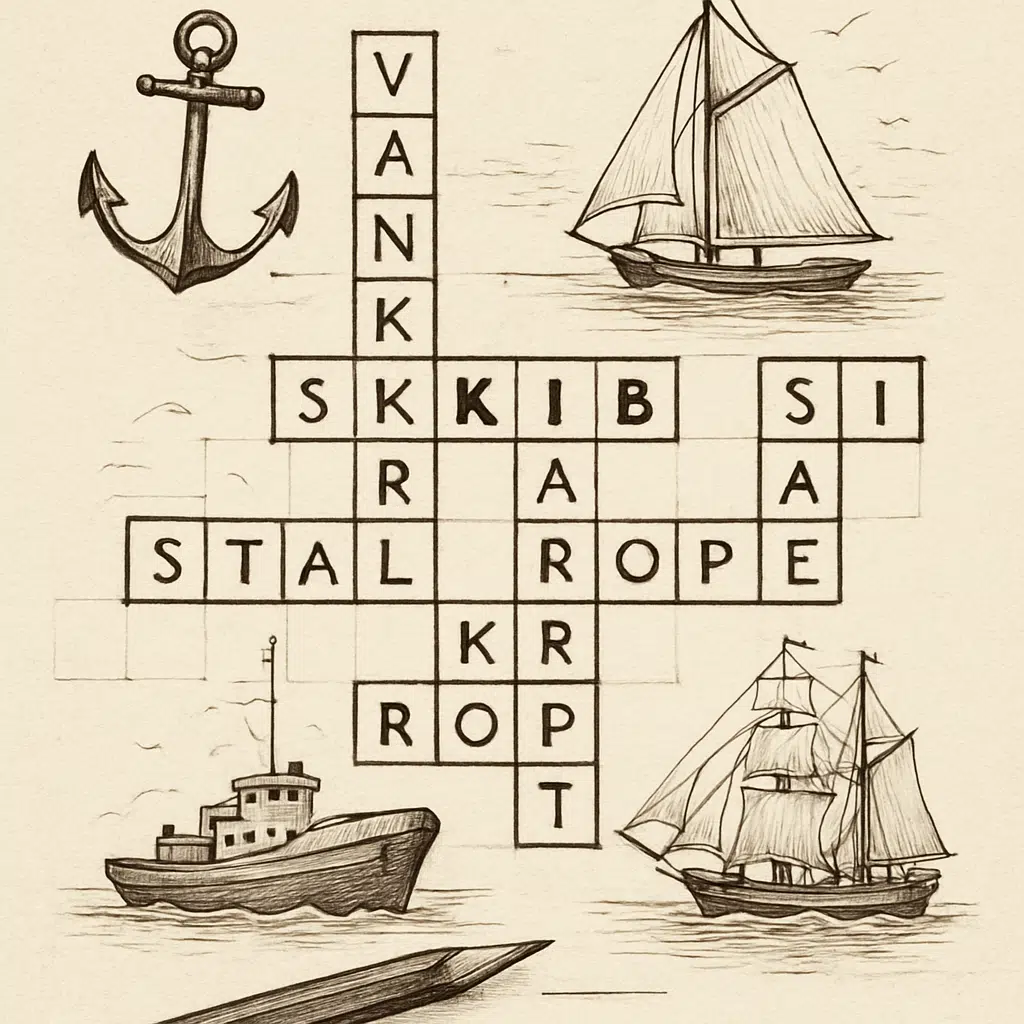 Krydsord med ordet ’skib’, maritime termer og skibsskitser – vejledning til hurtige løsninger.