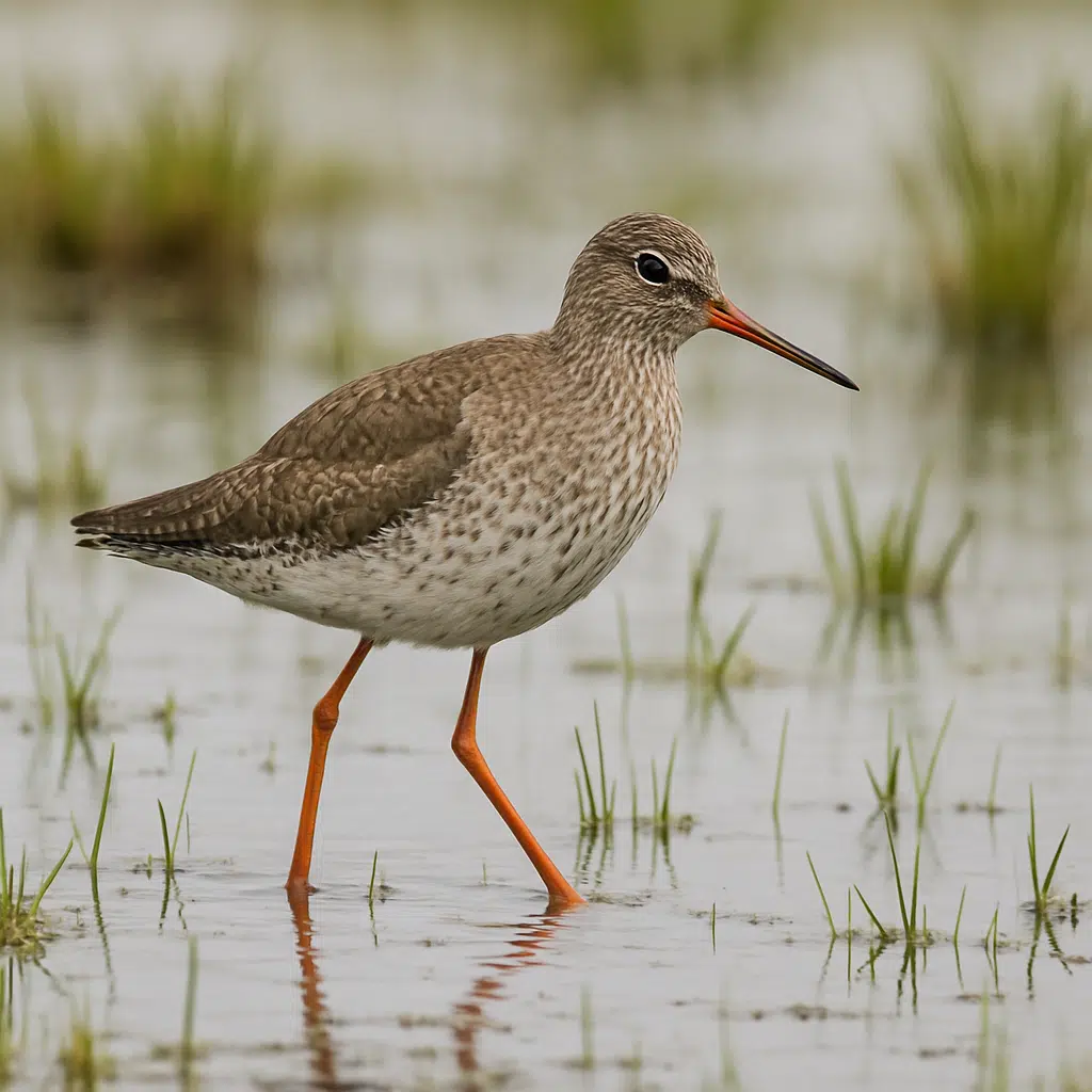 Vadefugl i lavvandet vådområde, inspirerer til krydsord med listige fuglenavne