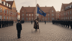 Kongen indvier ny fane ved Beredskabsstyrelsen Midtjylland i festlig ceremoni